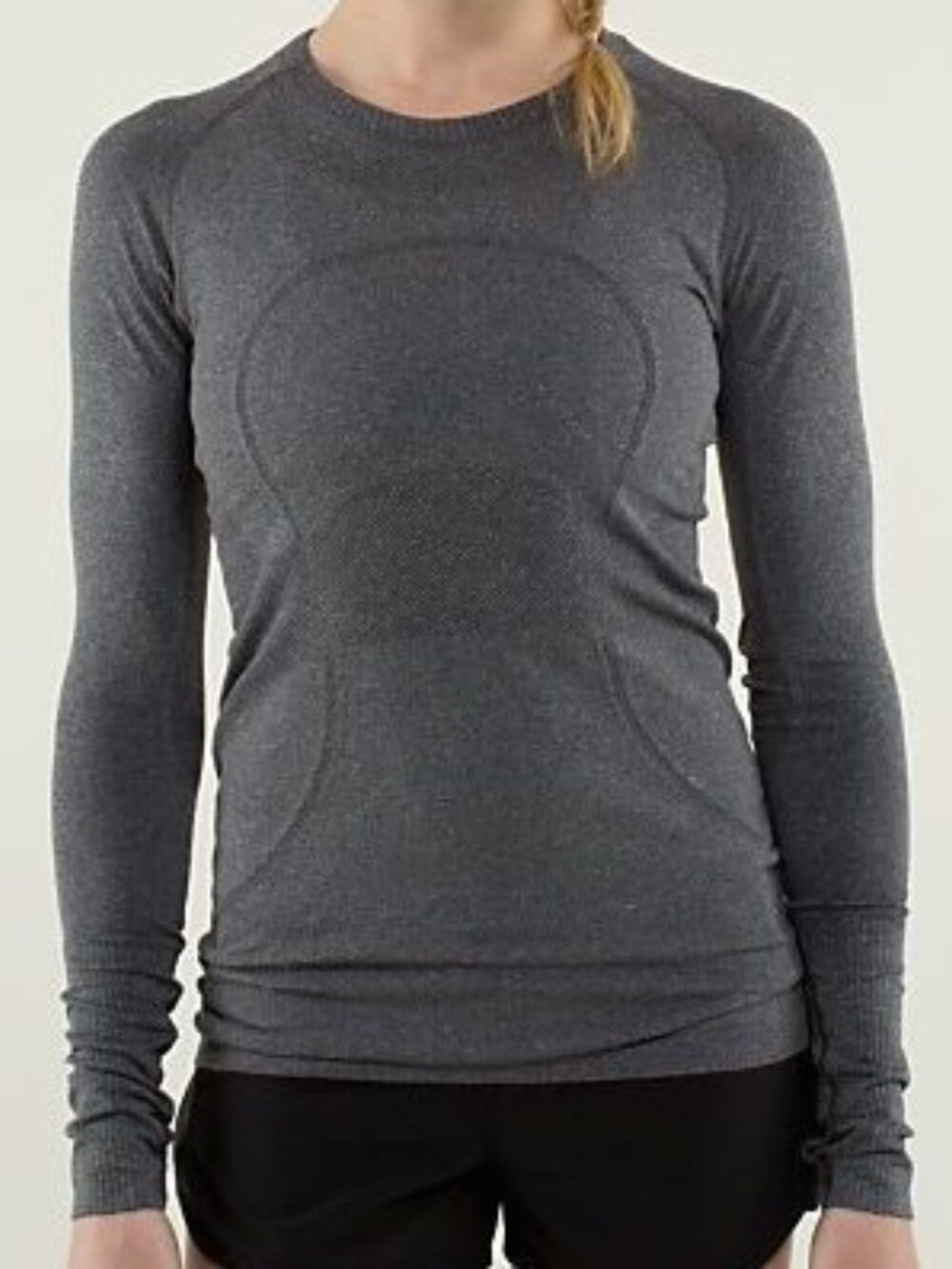 Lululemon Swiftly Long-Sleeve Seamless Performance T Grey I Run for Cheese Sz 6